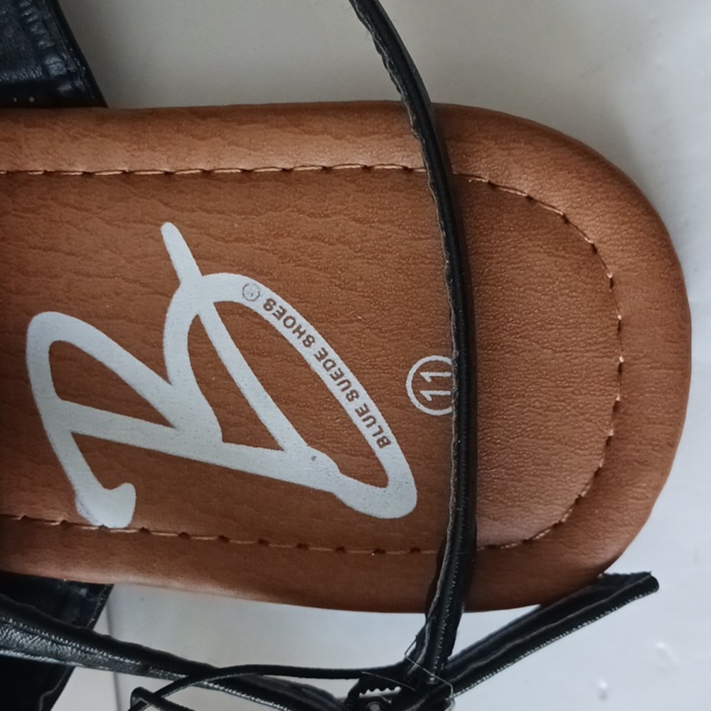 BLUE Suede Shoes Black Glam Sandals Size 11 - Picture 8 of 10